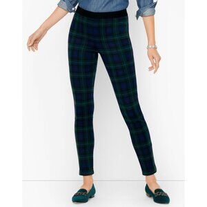 Talbots Green and Navy Plaid Cropped Ponte Leggings